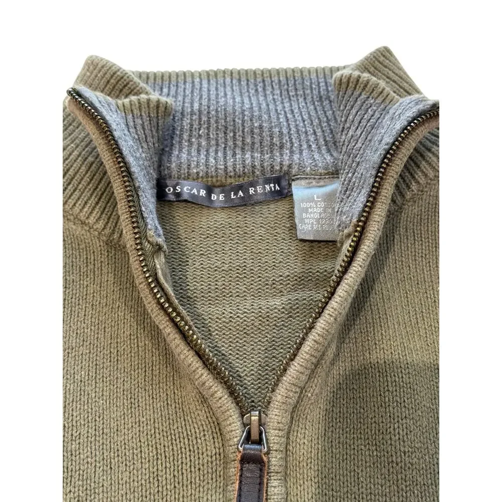 Oscar de la Renta 1/4 Zip Sweater Mens Green VTG Y2K Knit 90s Winter Casual - Picture 3 of 6
